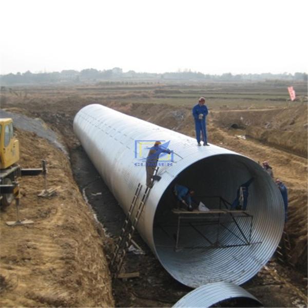 hot galvanzied corrugated steel pipe used as culvert , underpass